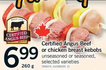 Fortinos CERTIFIED ANGUS BEEF OR CHICKEN BREAST KEBOBS, 260 g offer