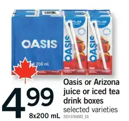 Fortinos OASIS OR ARIZONA JUICE OR ICED TEA DRINK BOXES, 8X200 ML offer