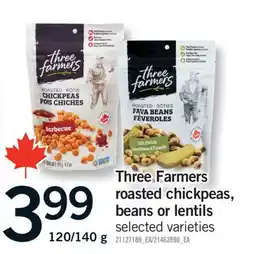 Fortinos THREE FARMERS ROASTED CHICKPEAS, BEANS OR LENTILS, 120/140 g offer