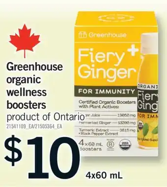 Fortinos GREENHOUSE ORGANIC WELLNESS BOOSTERS, 4X60 ML offer