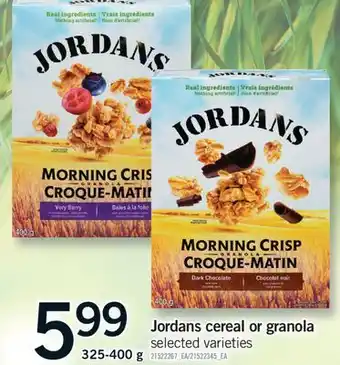 Fortinos JORDANS CEREAL OR GRANOLA, 325-400 g offer