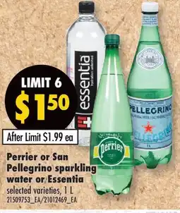 Fortinos PERRIER OR SAN PELLEGRINO SPARKLING WATER OR ESSENTIA, 1 L offer