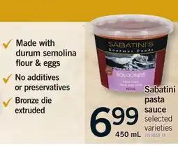 Fortinos SABATINI PASTA SAUCE, 450 ML offer