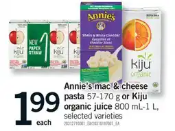 Fortinos ANNIE'S MAC & CHEESE PASTA 57-170 G OR KIJU ORGANIC JUICE 800 ML-1 L offer