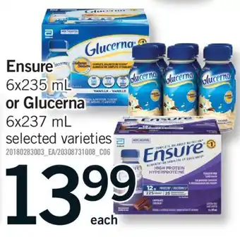 Fortinos ENSURE, 6X235 ML OR GLUCERNA, 6X237 ML offer