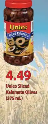Fortinos UNICO SLICED KALAMATA OLIVES, (375 ML) offer