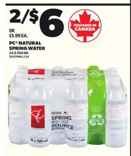 Loblaws PC NATURAL SPRING WATER 24 X 500ML offer