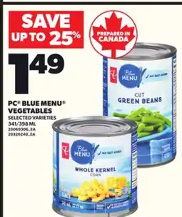Loblaws PC BLUE MENU VEGETABLES, 341/398 ML offer