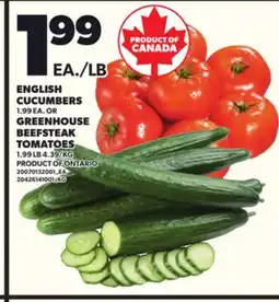 Loblaws ENGLISH CUCUMBERS OR GREENHOUSE BEEFSTEAK TOMATOES offer