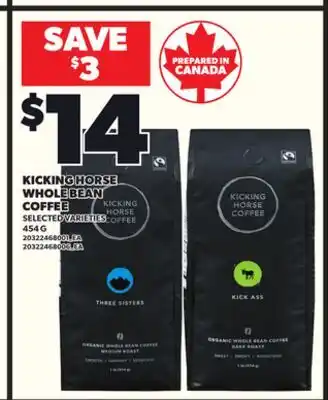 Loblaws KICKING HORSE WHOLE BEAN COFFEE 454G offer