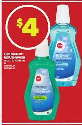 Loblaws LIFE BRAND MOUTHWASH, 1 L offer