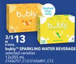 Loblaws BUBLY SPARKLING WATER BEVERAGE 12x355ML offer