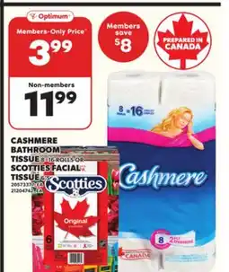 Loblaws CASHMERE BATHROOM TISSUE 8=16ROLLS SCOTTIES FACIAL TISSUE 6'S offer