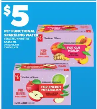 Loblaws PC FUNCTIONAL SPARKLING WATER, 6X355 ML offer