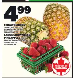 Loblaws STRAWBERRIES, QUART OR LARGE CROWNLESS PINEAPPLES offer