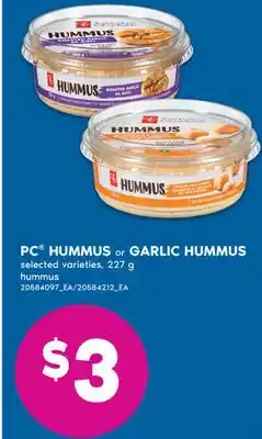 No Frills PC HUMMUS or GARLIC HUMMUS, 227 g offer