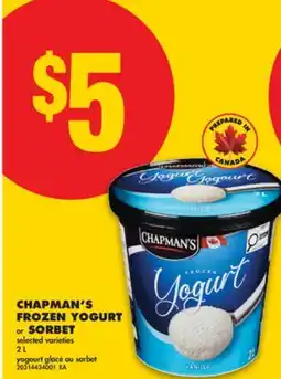 No Frills CHAPMAN'S FROZEN YOGURT or SORBET, 2 L offer