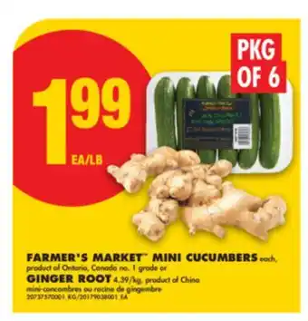 No Frills FARMER'S MARKET MINI CUCUMBERS, PKG OF 6 OR GINGER ROOT offer