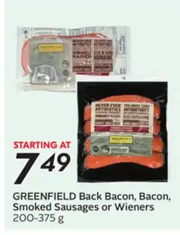Sobeys GREENFIELD Back Bacon, Bacon, Smoked Sausages or Wieners offer