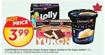 Sobeys CHAPMAN'S Premium Ice Cream, Frozen Yogurt, Sorbet or No Sugar offer