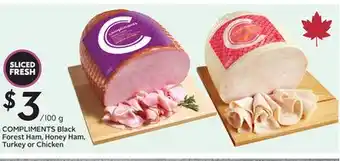 Sobeys COMPLIMENTS Black Forest Ham, Honey Ham, Turkey or Chicken offer
