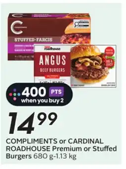 Sobeys COMPLIMENTS or CARDINAL ROADHOUSE Premium or Stuffed Burgers offer