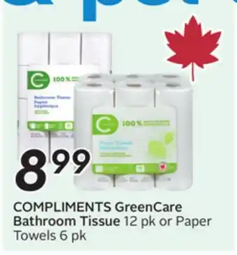 Sobeys COMPLIMENTS GreenCare Bathroom Tissue offer
