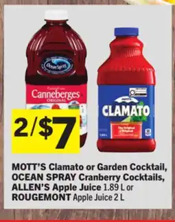 Foodland MOTT'S Clamato or Garden Cocktail, OCEAN SPRAY Cranberry Cocktails, ALLEN'S Apple Juice offer