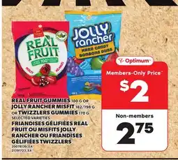 Independent Grocer REAL FRUIT GUMMIES, 180g or JOLLY RANCHER MISFIT, 182/198 OR TWIZZLERS GUMMIES, 170 g offer