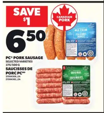 Independent Grocer PC PORK SAUSAGE, 375/500 G offer