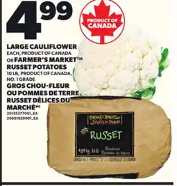 Independent Grocer LARGE CAULIFLOWER EACH OR FARMER'S MARKET RUSSET POTATOES 10 LB offer