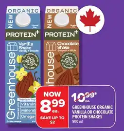 Metro GREENHOUSE ORGANIC VANILLA OR CHOCOLATE PROTEIN SHAKES offer