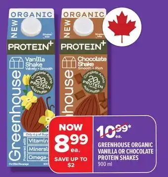 Metro GREENHOUSE ORGANIC VANILLA OR CHOCOLATE PROTEIN SHAKES offer