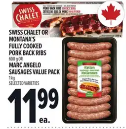 Metro SWISS CHALET OR MONTANA'S FULLY COOKED PORK BACK RIBS, MARC ANGELO SAUSAGES VALUE PACK offer