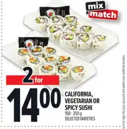 Metro CALIFORNIA, VEGETARIAN OR SPICY SUSHI offer