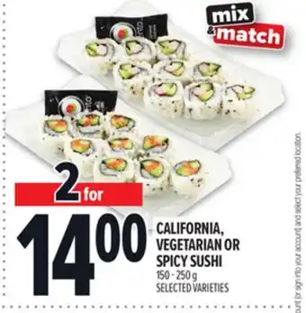 Metro CALIFORNIA, VEGETARIAN OR SPICY SUSHI offer
