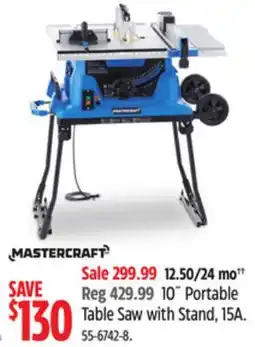 Canadian Tire Mastercraft 10˝ Portable Table Saw with Stand, 15A offer