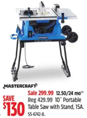 Canadian Tire Mastercraft 10˝ Portable Table Saw with Stand, 15A offer