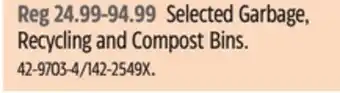 Canadian Tire Selected Garbage, Recycling and Compost Bins offer