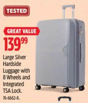 Canadian Tire Large Silver Hardside Luggage with 8 Wheels and Integrated TSA Lock offer