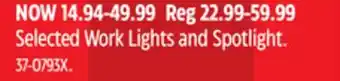 Canadian Tire Motomaster Selected Work Lights and Spotlight offer