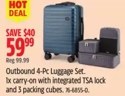 Canadian Tire Outbound 4-Pc Luggage Set. 1x carry-on with integrated TSA lock and 3 packing cubes offer