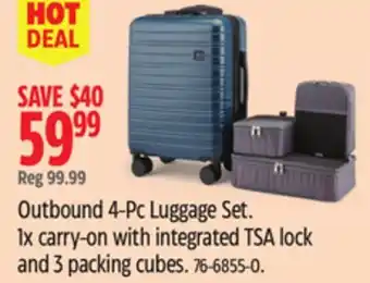 Canadian Tire Outbound 4-Pc Luggage Set. 1x carry-on with integrated TSA lock and 3 packing cubes offer
