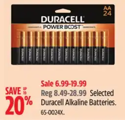 Canadian Tire Selected Duracell Alkaline Batteries offer