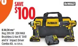 Canadian Tire DEWALT 20V MAX Brushless Li-Ion 1⁄2˝ Drill and 1⁄4˝ Impact Driver Combo Kit offer