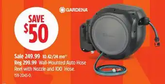 Canadian Tire Gardena Wall-Mounted Auto Hose Reel with Nozzle and 100´ Hose offer