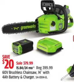 Canadian Tire greenworks 60V Brushless chainsaw offer