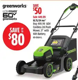 Canadian Tire Greenworks 60V Cordless 2n1 Push Mower offer