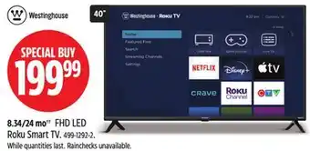 Canadian Tire Westinghouse FHD LED Roku Smart TV offer
