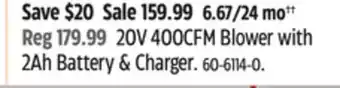 Canadian Tire Certified 20V Cordless Battery-Powered Lawn & Garden Leaf Blower offer